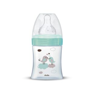 Dodie Bottle Initiation+ Anti-colic GLASS 150ml GREEN 0-6 months Round Teat 3 Speeds Flow 1