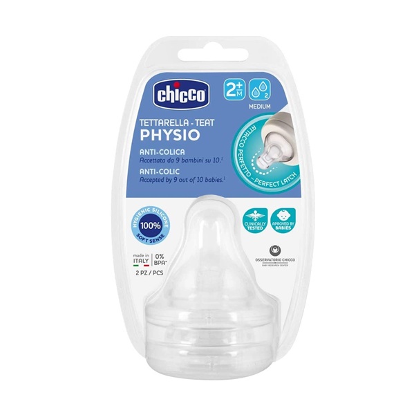 Chicco Physio Koka Biberoni – Rrjedhje Mesatare (2m+), 2 Copë