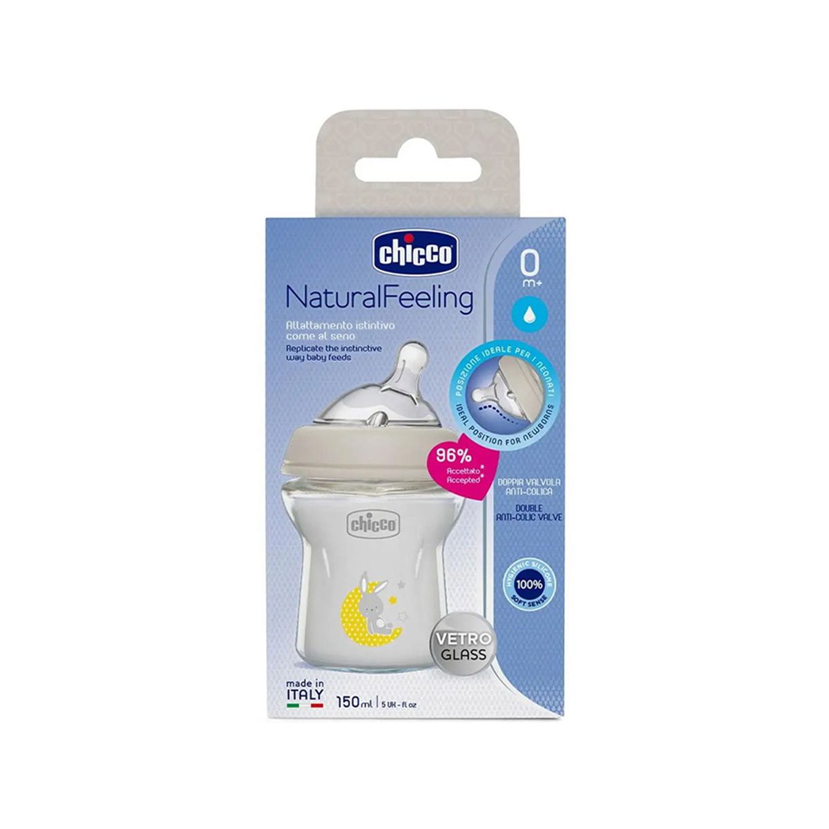 Chicco – Natural Feeling Shishe qelqi (0m+)