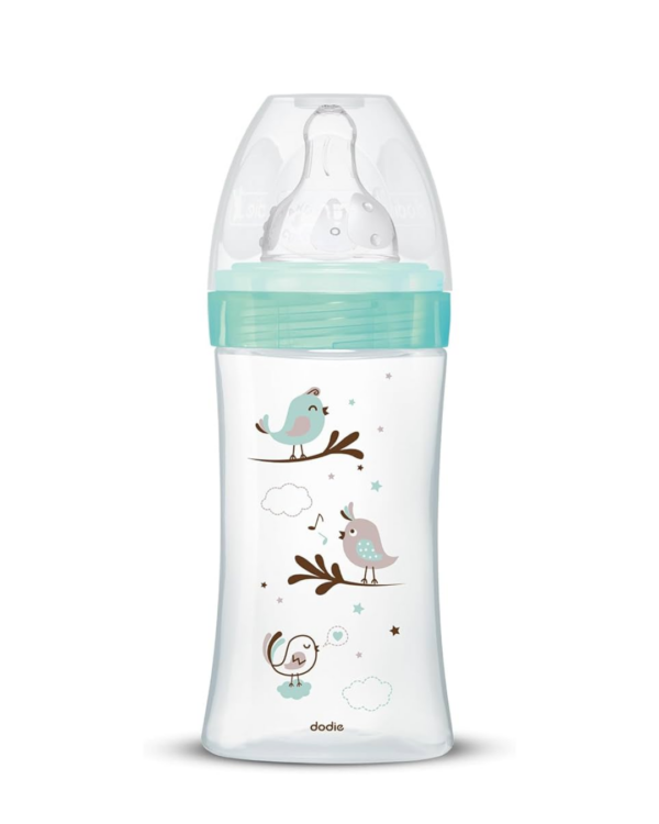 Dodie Bottle Initiation+ Anti-colic GLASS 270ml GREEN 0-6 months Round Teat 3 Speeds Flow 2