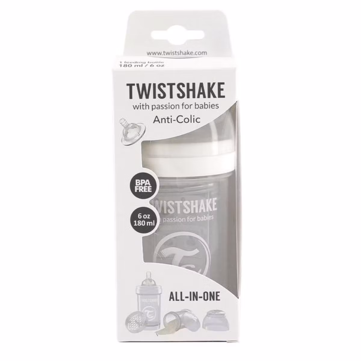 Twistshake Shishe Biberoni E Bardhë Anti-Kolikë 180 Ml