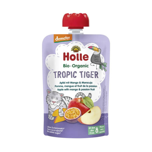 Holle – Tropic Tiger Pure frutash mollë, mango dhe frut pasioni (8m+)