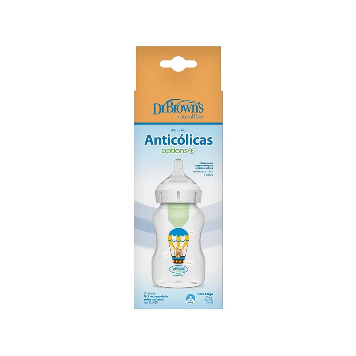 Dr. Brown’s – Options+ Anti-Colic Shishe Plastike, qafë e gjerë 330ml (3m+)