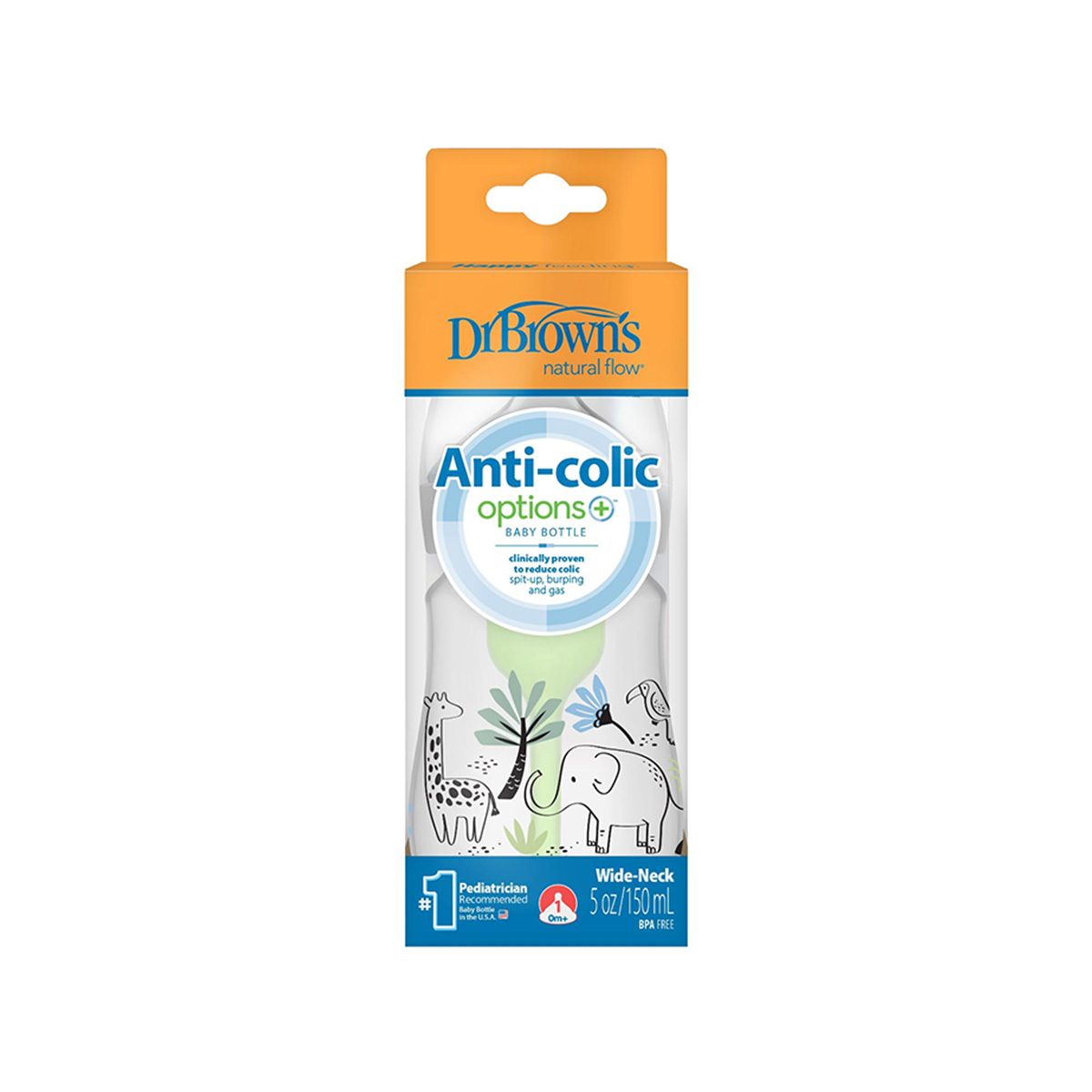 Dr. Brown’s – Options+ Anti-Colic Shishe Plastike, qafë e gjerë 150ml (0m+)