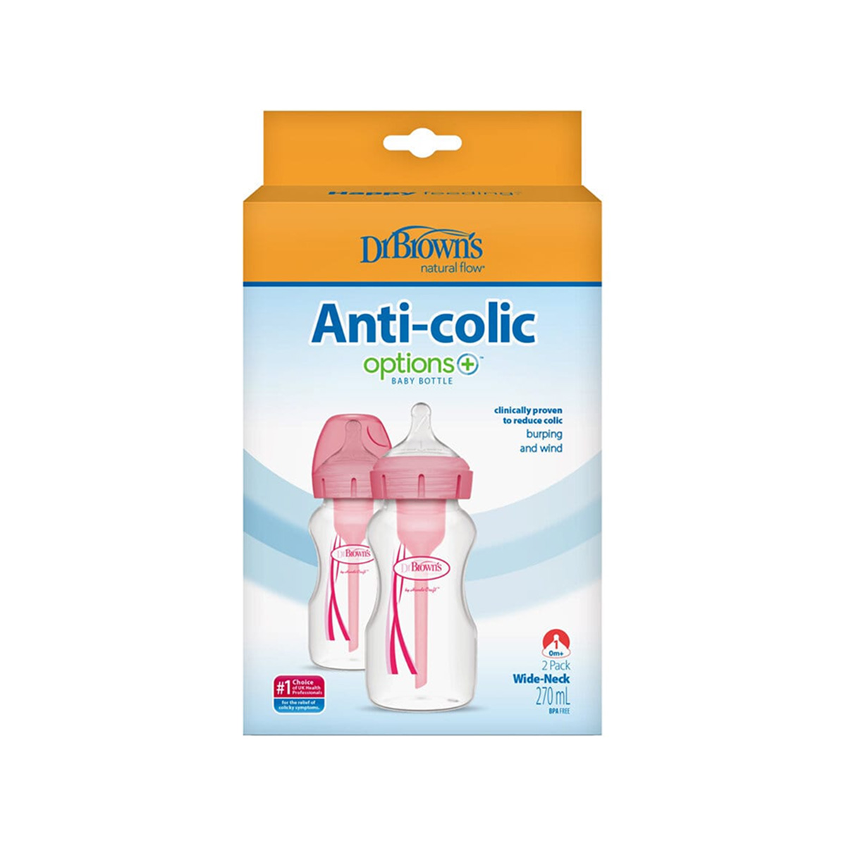 Dr. Brown’s – Set Anti-Colic Plastik, qafë e gjerë 2x270ml (0m+)