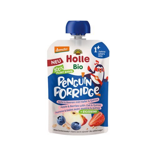 Holle – Penguin Porridge, pure me mollë, manaferra, tërshërë dhe kuinoa (12m+)