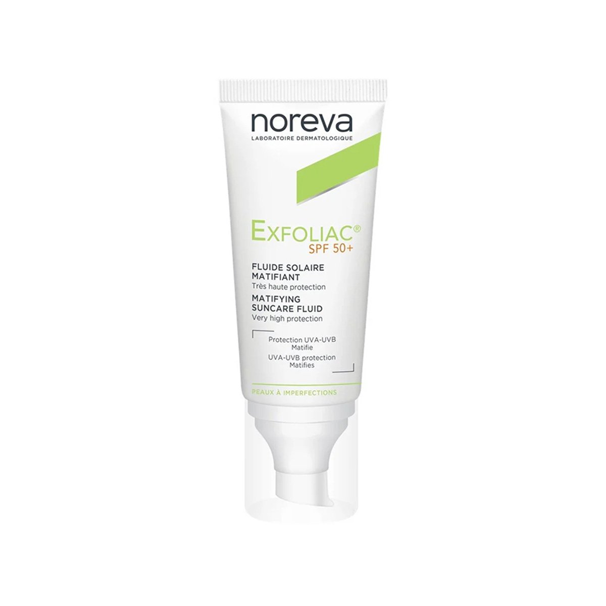 Noreva – Exfoliac fluid matifikues mbrojtës ndaj diellit (SPF 50+)